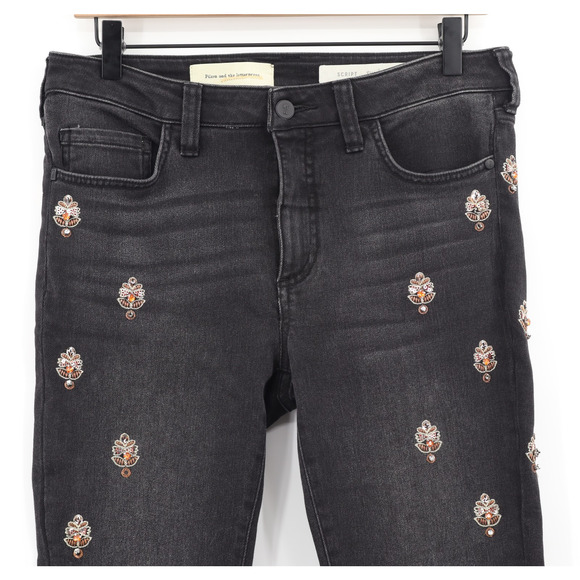 Anthropologie Pilcro Letter Press Black Embellished Jewels Jeans Sz 28 - Picture 4 of 12